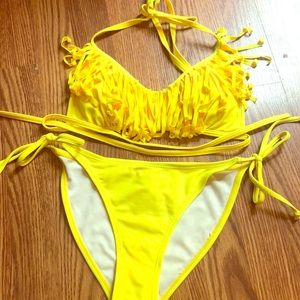 Bright Yellow Fringe Bathing Suit
